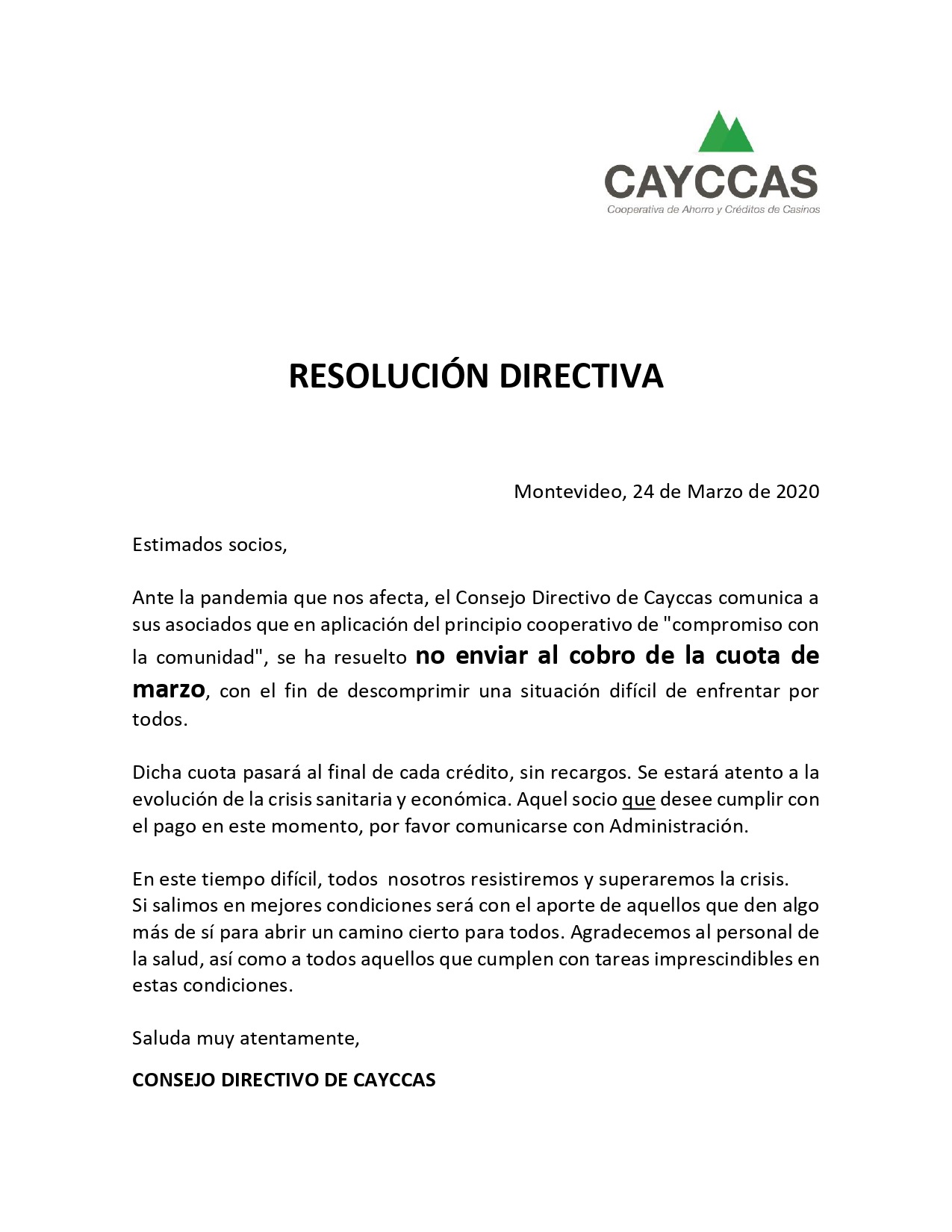 Comunicado importante CAYCCAS